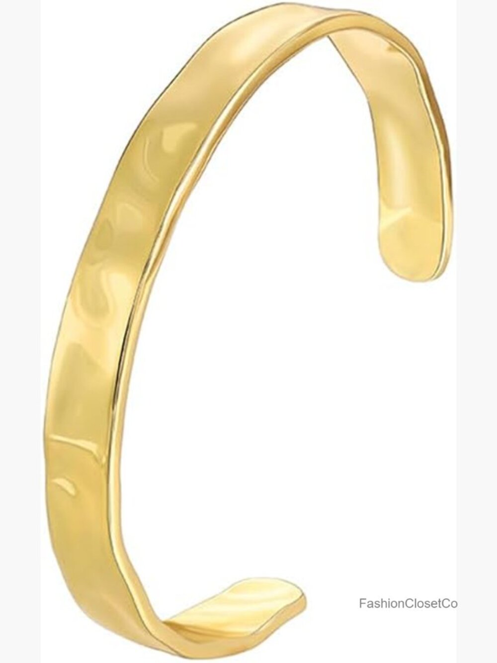 Wide Hammered Textured Cuff Bangle Bracelet - Brass Open Design